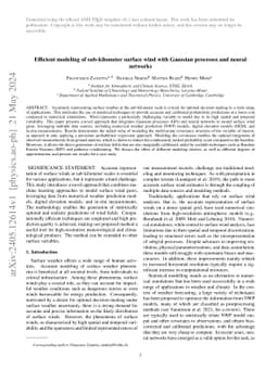 Efficient modeling of sub-kilometer surface wind with Gaussian processes
  and neural networks