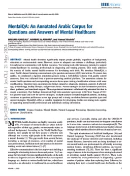 MentalQA: An Annotated Arabic Corpus for Questions and Answers of Mental
  Healthcare