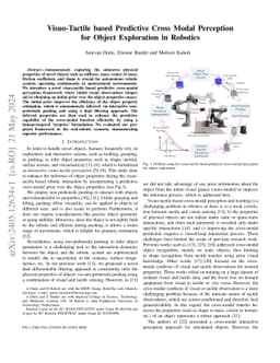 Visuo-Tactile based Predictive Cross Modal Perception for Object
  Exploration in Robotics