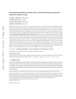 Unveiling Social Media Comments with a Novel Named Entity Recognition
  System for Identity Groups