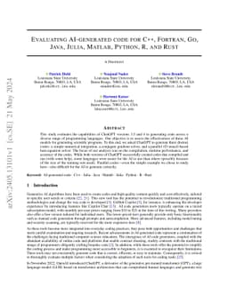 Evaluating AI-generated code for C++, Fortran, Go, Java, Julia, Matlab,
  Python, R, and Rust