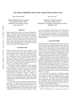 ''You should probably read this'': Hedge Detection in Text