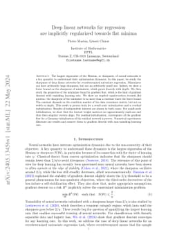 Deep linear networks for regression are implicitly regularized towards
  flat minima