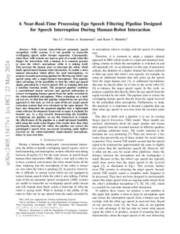 A Near-Real-Time Processing Ego Speech Filtering Pipeline Designed for
  Speech Interruption During Human-Robot Interaction