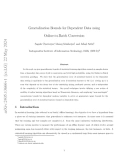 Generalization Bounds for Dependent Data using Online-to-Batch Conversion