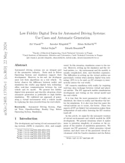 Low Fidelity Digital Twin for Automated Driving Systems: Use Cases and
  Automatic Generation