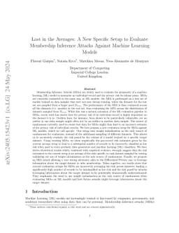Lost in the Averages: A New Specific Setup to Evaluate Membership
  Inference Attacks Against Machine Learning Models