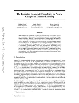 The Impact of Geometric Complexity on Neural Collapse in Transfer
  Learning