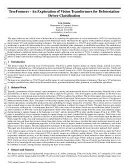 TreeFormers -- An Exploration of Vision Transformers for Deforestation
  Driver Classification