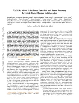 VADER: Visual Affordance Detection and Error Recovery for Multi Robot
  Human Collaboration
