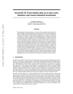 IncomeSCM: From tabular data set to time-series simulator and causal
  estimation benchmark