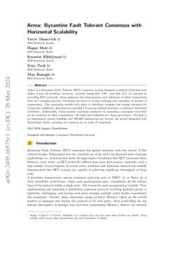 Arma: Byzantine Fault Tolerant Consensus with Horizontal Scalability