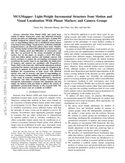 MCGMapper: Light-Weight Incremental Structure from Motion and Visual
  Localization With Planar Markers and Camera Groups