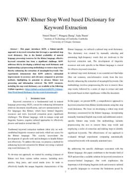KSW: Khmer Stop Word based Dictionary for Keyword Extraction