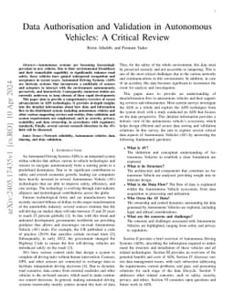 Data Authorisation and Validation in Autonomous Vehicles: A Critical
  Review