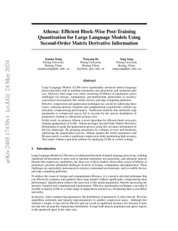 Athena: Efficient Block-Wise Post-Training Quantization for Large
  Language Models Using Second-Order Matrix Derivative Information