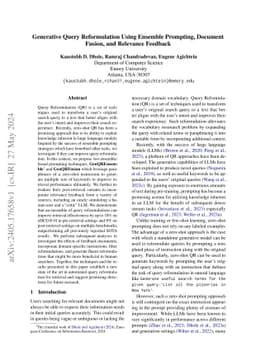 Generative Query Reformulation Using Ensemble Prompting, Document
  Fusion, and Relevance Feedback