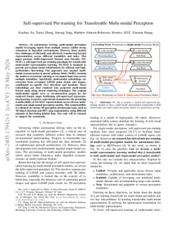 Self-supervised Pre-training for Transferable Multi-modal Perception