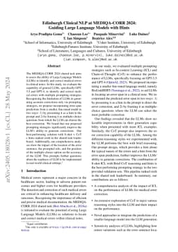 Edinburgh Clinical NLP at MEDIQA-CORR 2024: Guiding Large Language
  Models with Hints