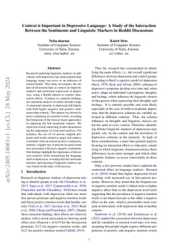Context is Important in Depressive Language: A Study of the Interaction
  Between the Sentiments and Linguistic Markers in Reddit Discussions