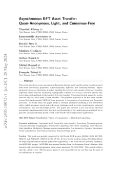 Asynchronous BFT Asset Transfer: Quasi-Anonymous, Light, and
  Consensus-Free
