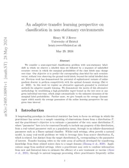 An adaptive transfer learning perspective on classification in
  non-stationary environments