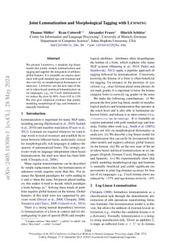 Joint Lemmatization and Morphological Tagging with LEMMING