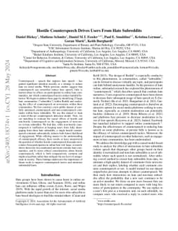 Hostile Counterspeech Drives Users From Hate Subreddits