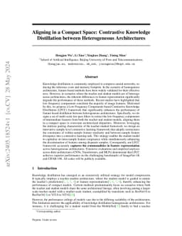 Aligning in a Compact Space: Contrastive Knowledge Distillation between
  Heterogeneous Architectures