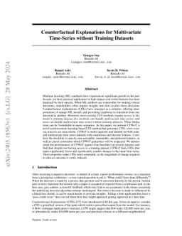 Counterfactual Explanations for Multivariate Time-Series without
  Training Datasets