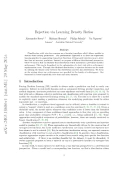 Rejection via Learning Density Ratios