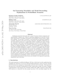 On Generating Monolithic and Model Reconciling Explanations in
  Probabilistic Scenarios