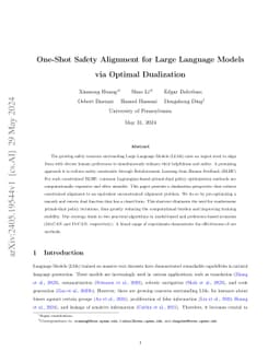 One-Shot Safety Alignment for Large Language Models via Optimal
  Dualization