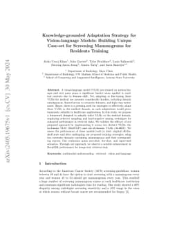 Knowledge-grounded Adaptation Strategy for Vision-language Models:
  Building Unique Case-set for Screening Mammograms for Residents Training