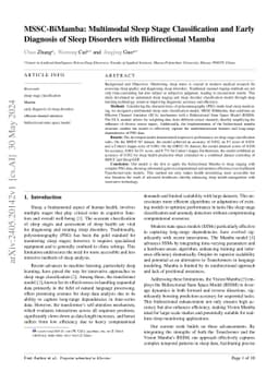 MSSC-BiMamba: Multimodal Sleep Stage Classification and Early Diagnosis
  of Sleep Disorders with Bidirectional Mamba