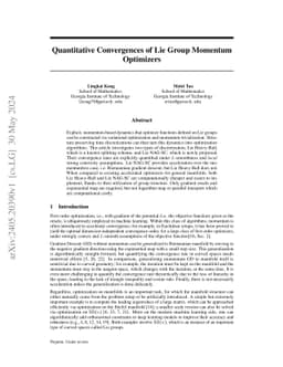 Quantitative Convergences of Lie Group Momentum Optimizers