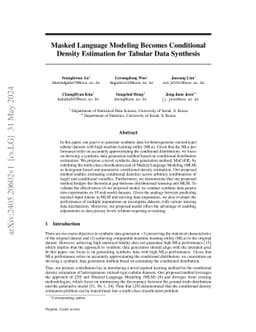 Masked Language Modeling Becomes Conditional Density Estimation for
  Tabular Data Synthesis
