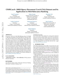 CWRCzech: 100M Query-Document Czech Click Dataset and Its Application to
  Web Relevance Ranking