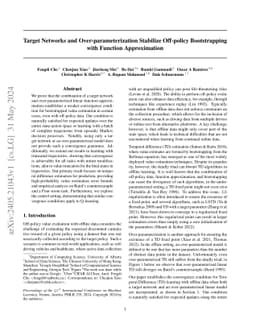 Target Networks and Over-parameterization Stabilize Off-policy
  Bootstrapping with Function Approximation