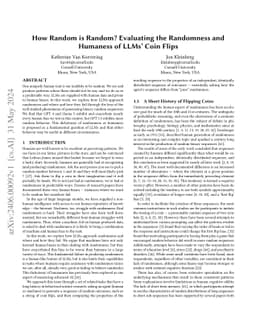 How Random is Random? Evaluating the Randomness and Humaness of LLMs'
  Coin Flips