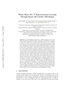Whole Heart 3D+T Representation Learning Through Sparse 2D Cardiac MR
  Images