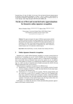 On the use of first and second derivative approximations for biometric
  online signature recognition