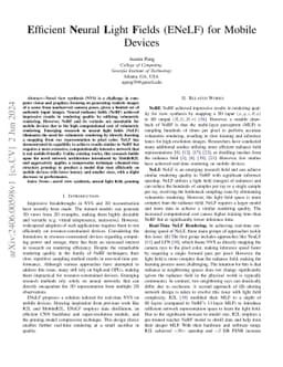 Efficient Neural Light Fields (ENeLF) for Mobile Devices