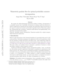 Wasserstein gradient flow for optimal probability measure decomposition