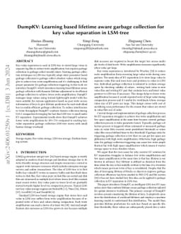 DumpKV: Learning based lifetime aware garbage collection for key value
  separation in LSM-tree