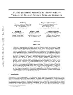 A Game-Theoretic Approach to Privacy-Utility Tradeoff in Sharing Genomic
  Summary Statistics