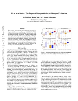LLM as a Scorer: The Impact of Output Order on Dialogue Evaluation