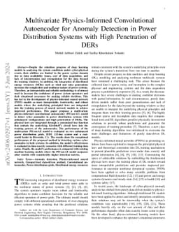 Multivariate Physics-Informed Convolutional Autoencoder for Anomaly
  Detection in Power Distribution Systems with High Penetration of DERs