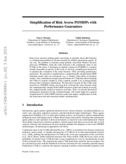Simplification of Risk Averse POMDPs with Performance Guarantees