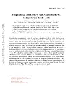 Computational Limits of Low-Rank Adaptation (LoRA) Fine-Tuning for Transformer Models